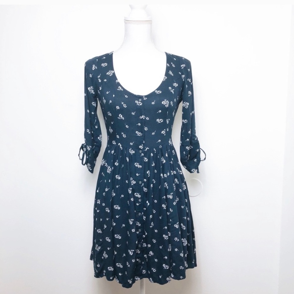 Hollister navy floral back slit dress